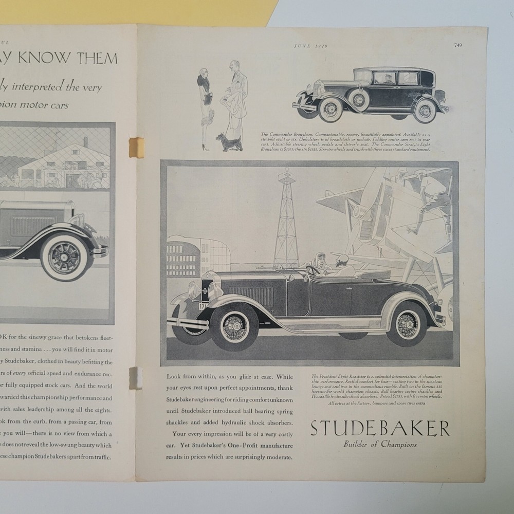 1929 Studebaker Builder of Champions AD Ephemera 2 Page Advertisement
