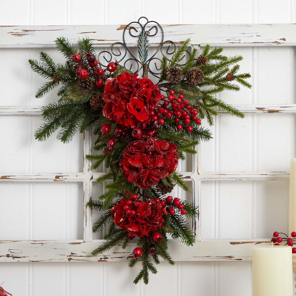 27In. Christmas Hydrangea Teardrop