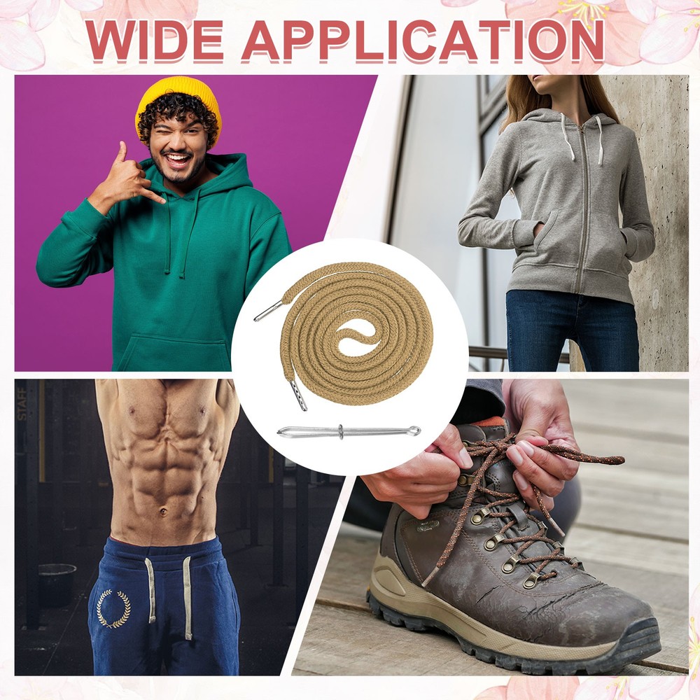 6 Pcs Hoodie Strings Drawstring Cords with Easy Threader (Khaki)