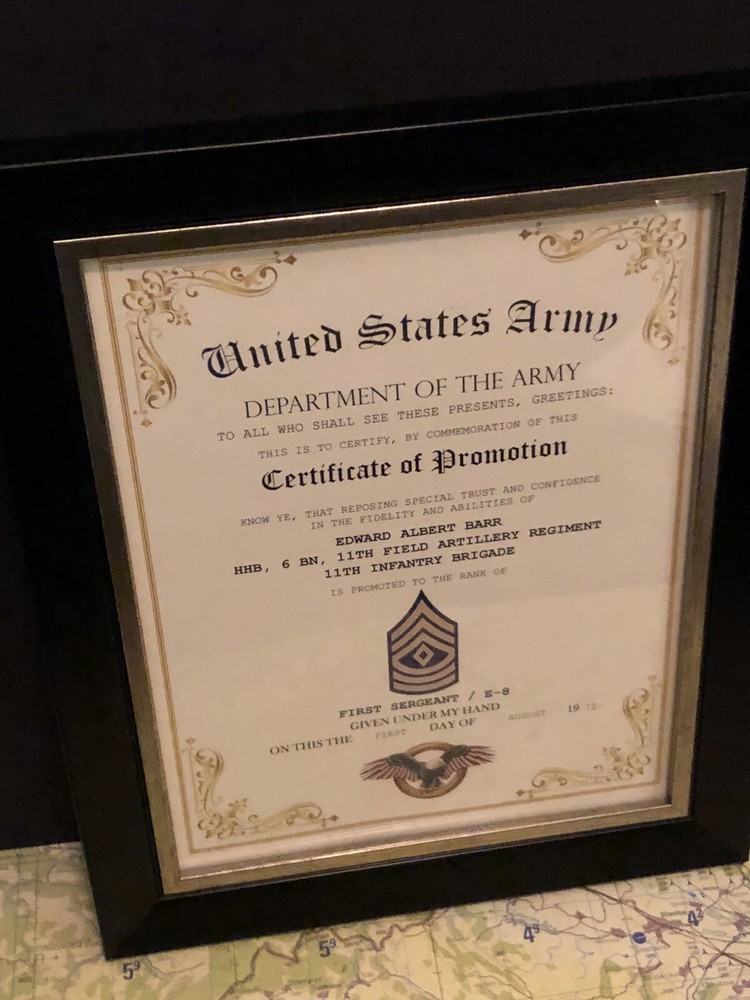 FIRST SERGEANT / 1SG (E-8) U.S. Army ~ Commemorative Promotion Certificate