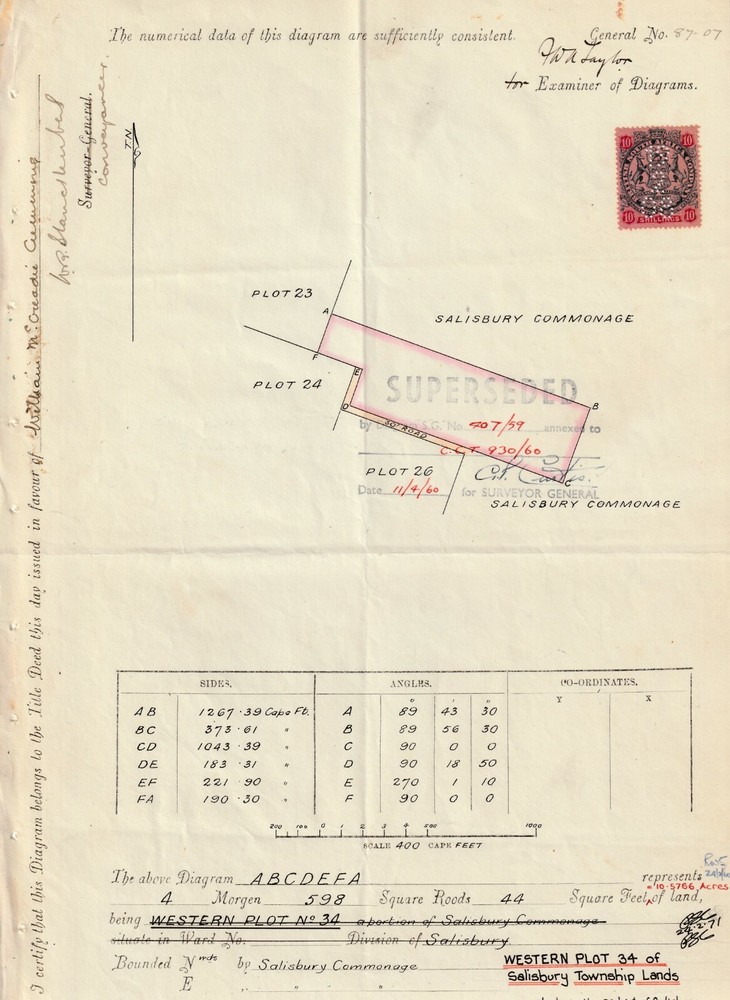 1908 Title Deed Diagram .Very Fine Revenue Document.