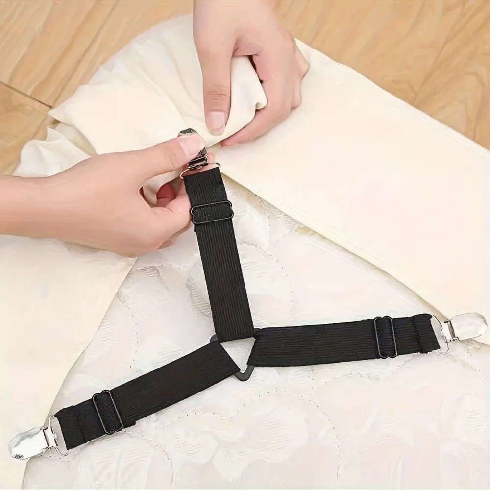 4 black triangular bed sheet holders, non-slip