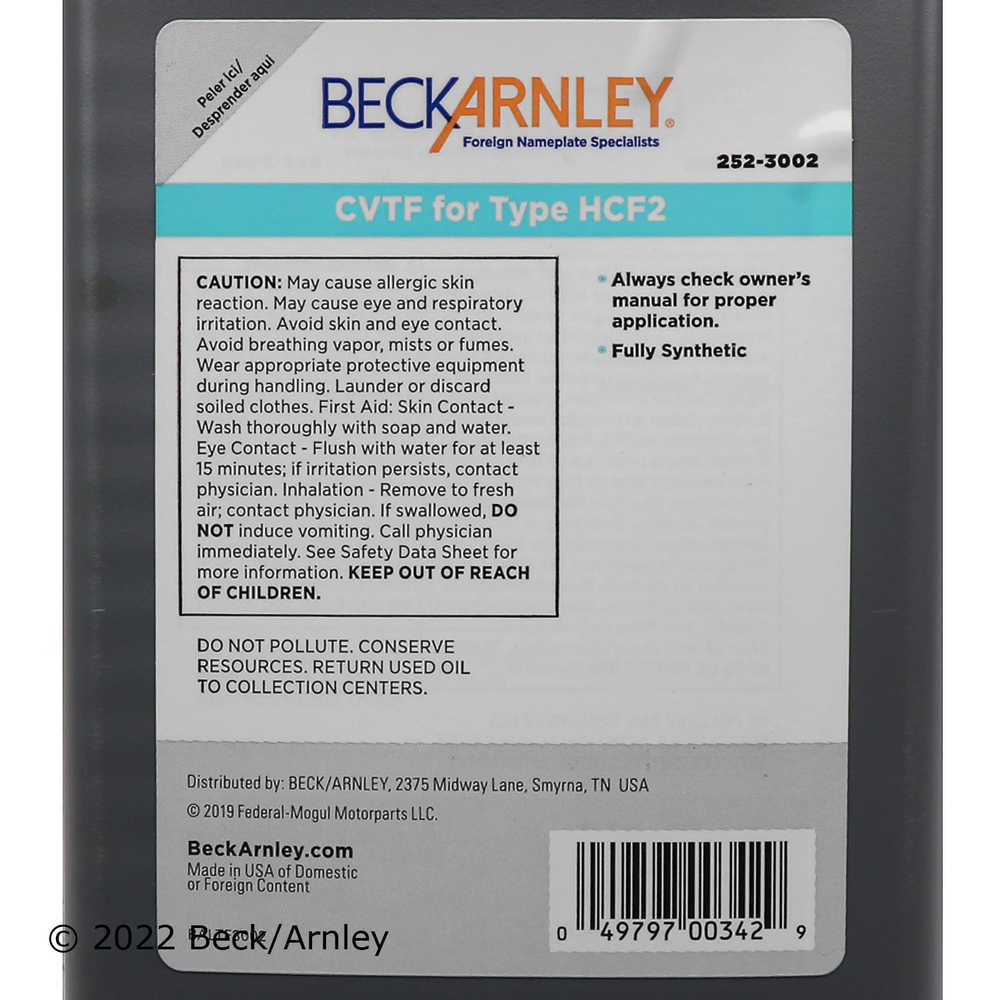 Automatic Continuously Variable Transmission (CVT) Fluid-Fluid Beck/Arnley