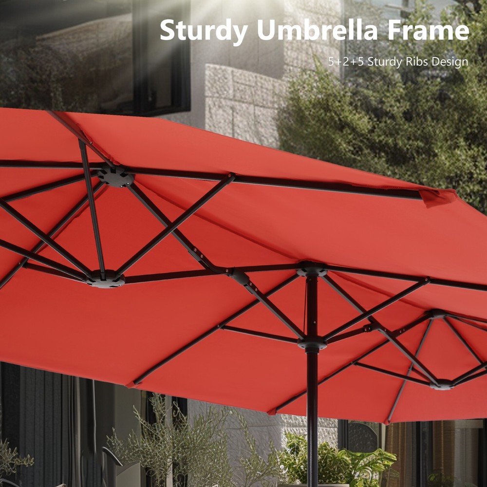 Outdoor Dining Set with Umbrella Rattan Chairs Rectangular Table for 6 Person