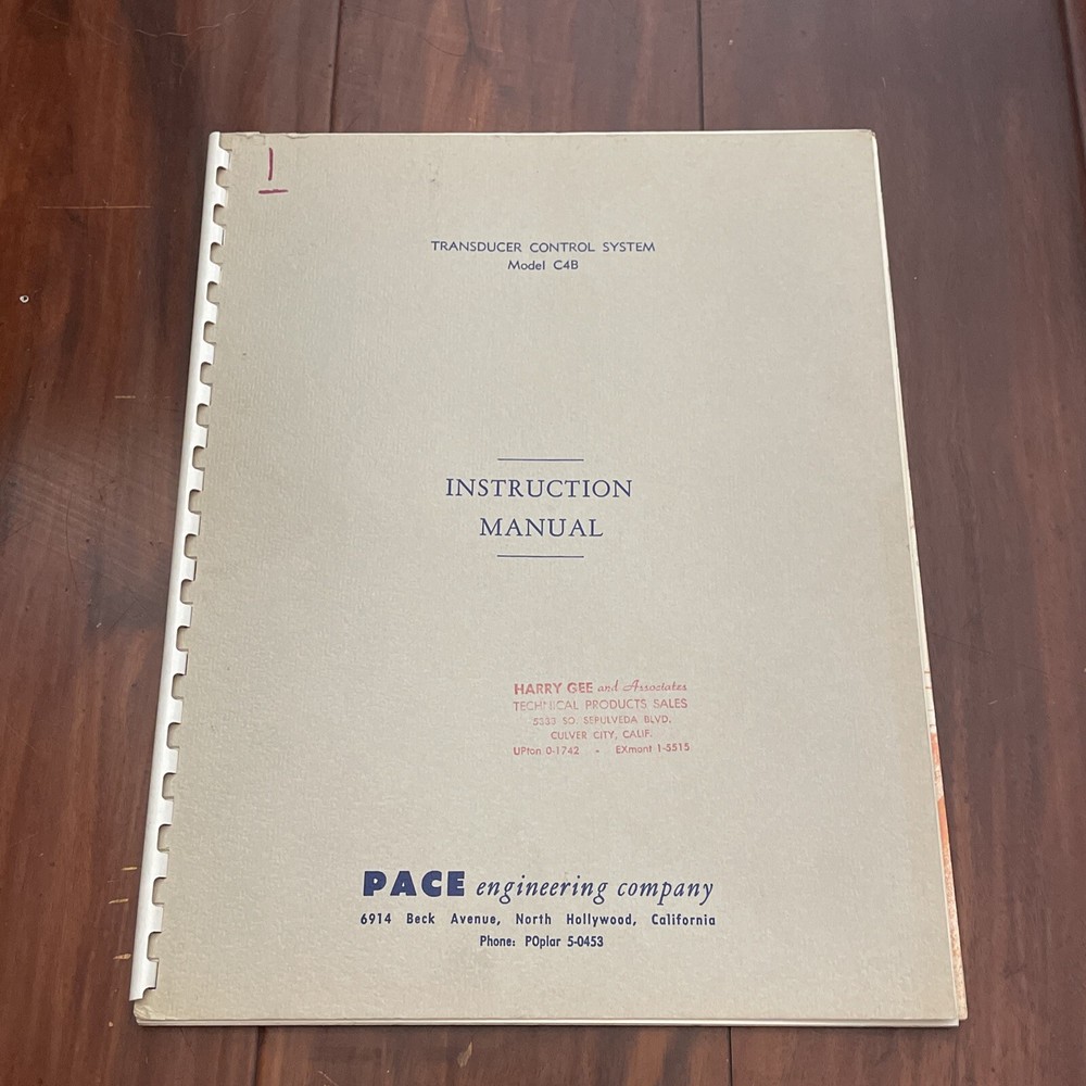 Pace Engineering Model C4B Transducer Control System Instruction Manual