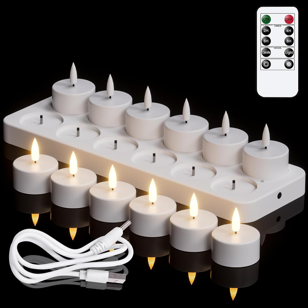 Rechargeable Tea Lights with Remote and Timer, 12 PCS Battery