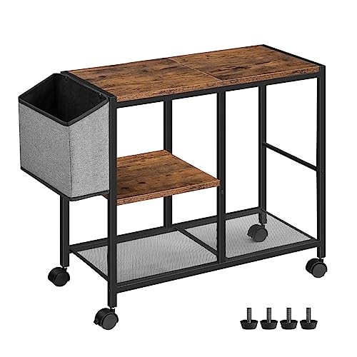 Printer Stand with Storage Bag, 3-Tier Mobile Under Desk Printer Rustic Brown