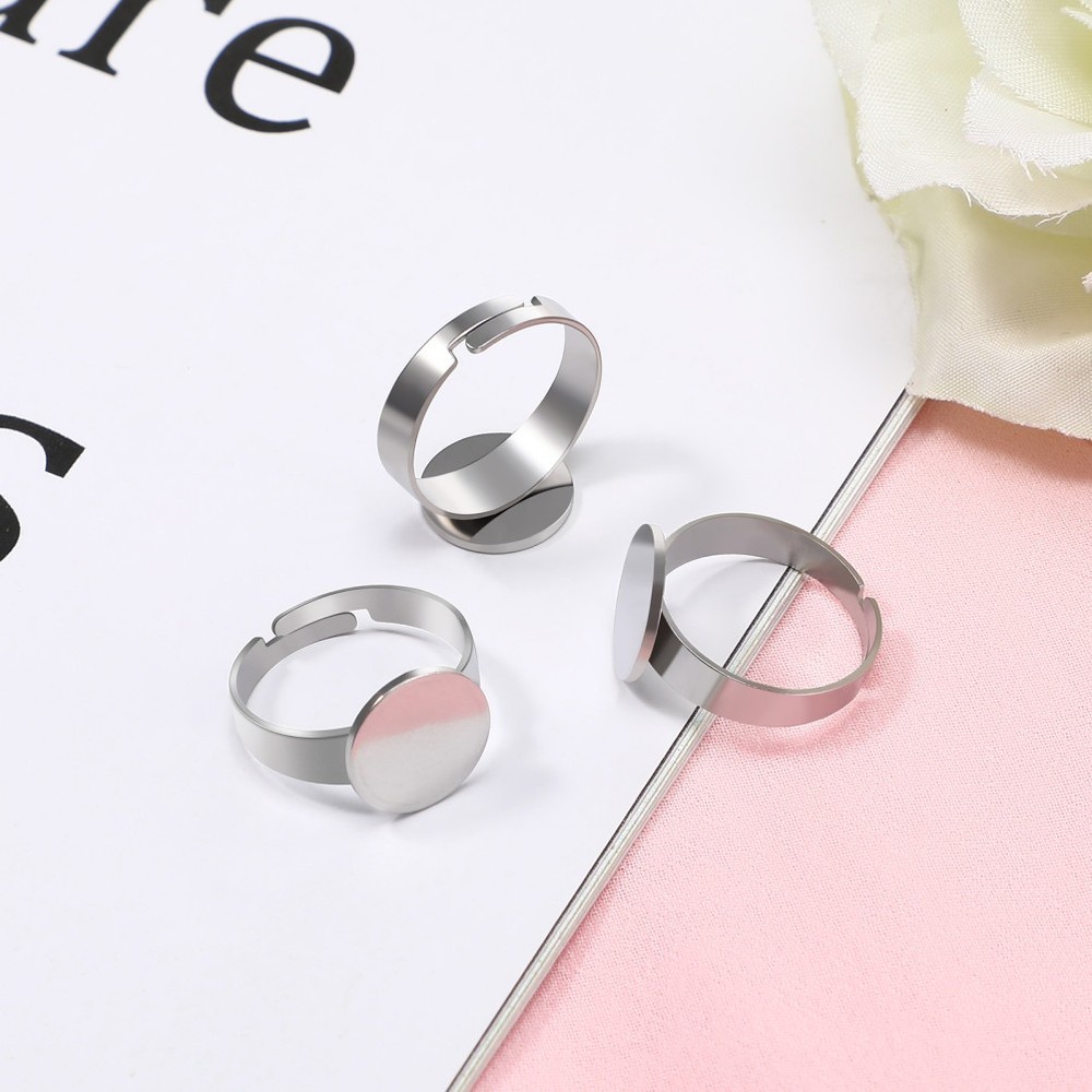 20 Pcs Stainless Steel Ring Tray Adjustable Blank Rings Base Setting Size