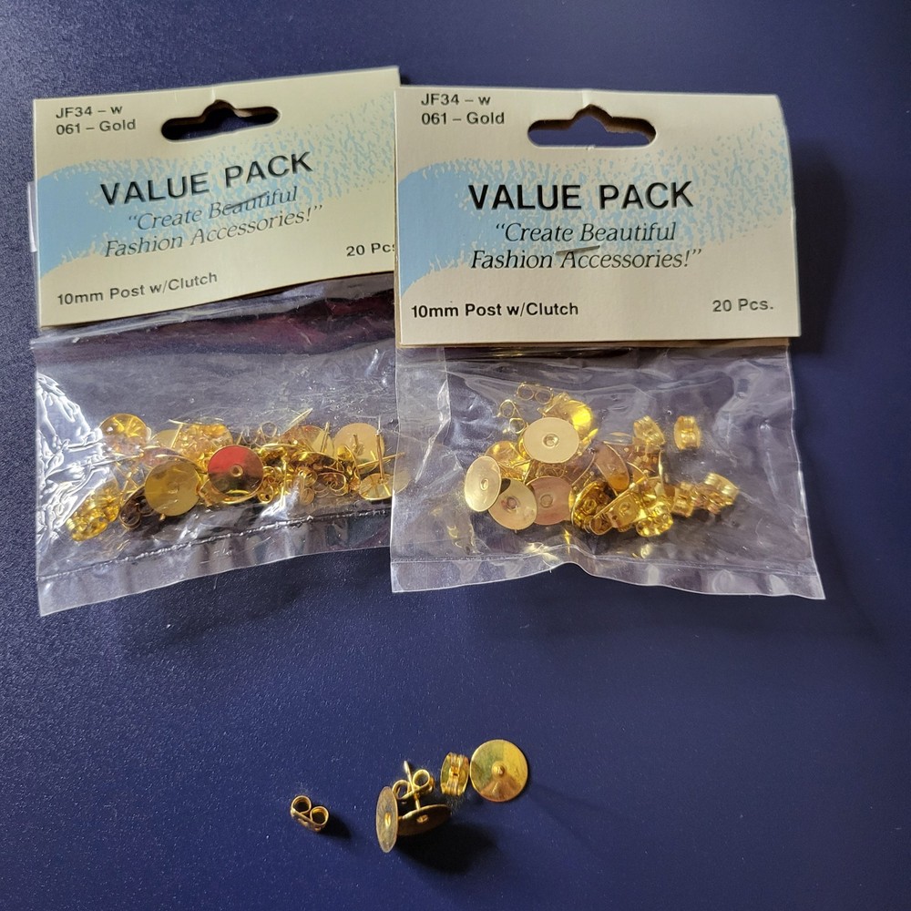 Gold Colored Stud Earring Findings w/Backs