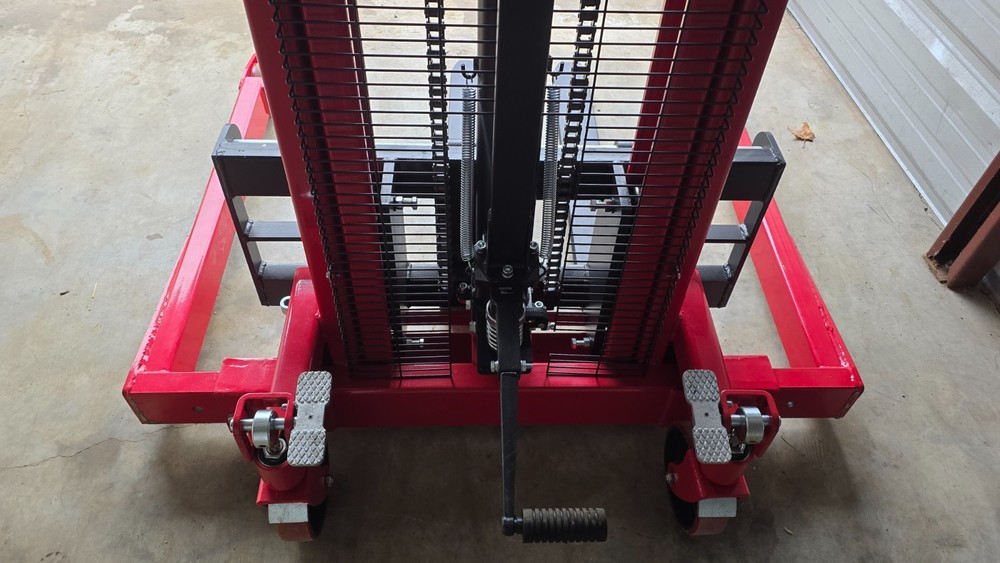 Dayton Hydraulic Forklift Stacker w/ adjustable base, 2,000 lb. Load Capacity