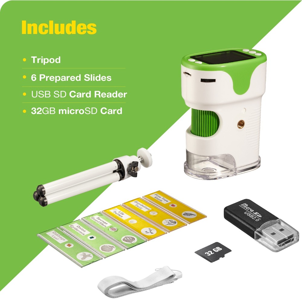 Digital Microscope with Camera for Kids with Slides, Rechargeable, Portable
