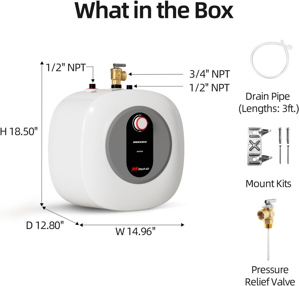 Electric Mini Tank Hot Water Heater Instant Shower Compact Storage RV 4.0 Gallon