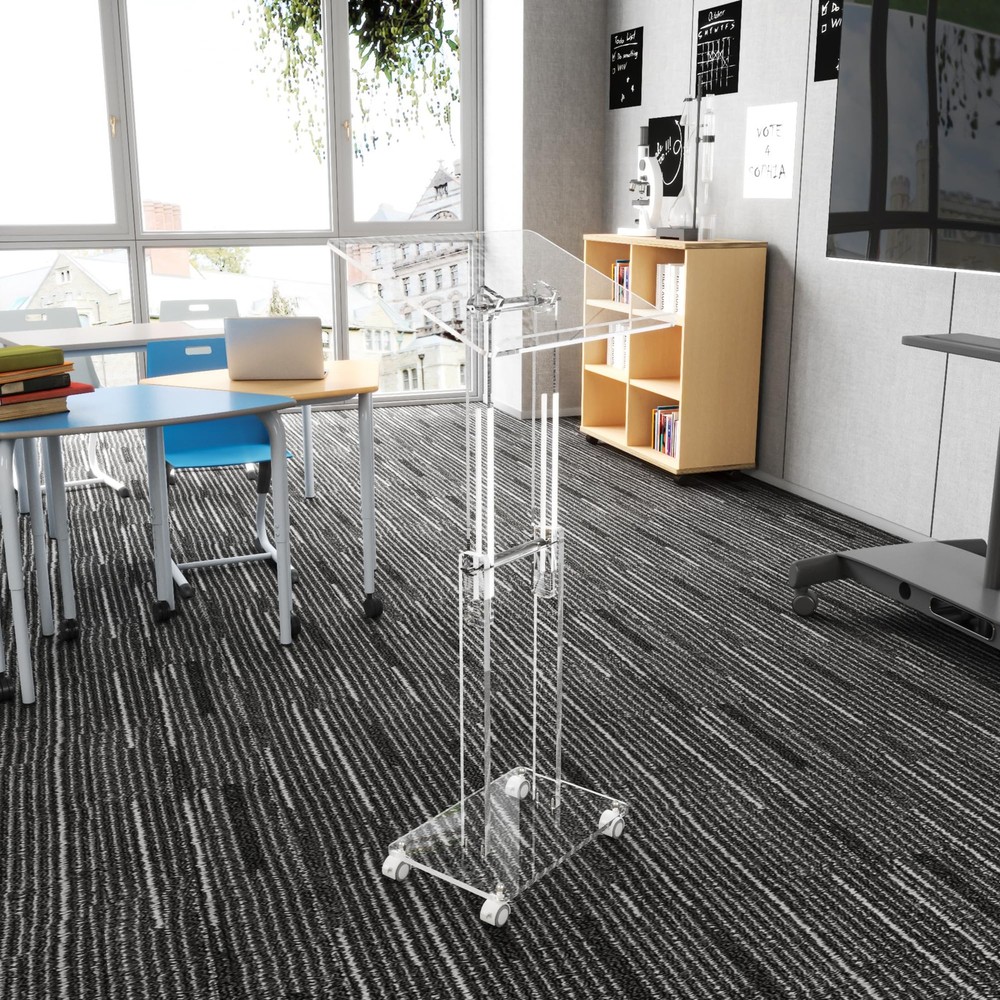 Acrylic Podium Stand with Lockable Wheels, Angle & Height Adjustable, Clear R...