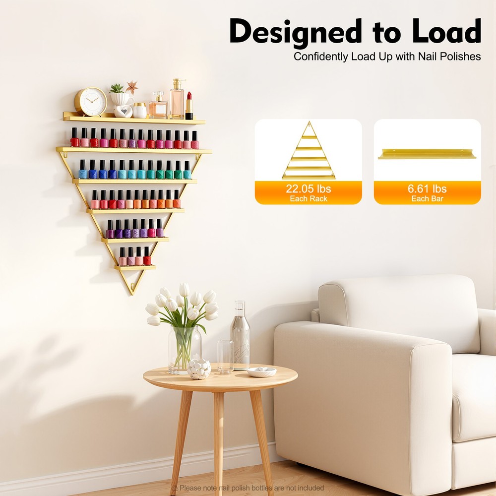 10pcs Set Triangular Nail Polish Racks Wall-mounted Cosmetics Display Rack Gold