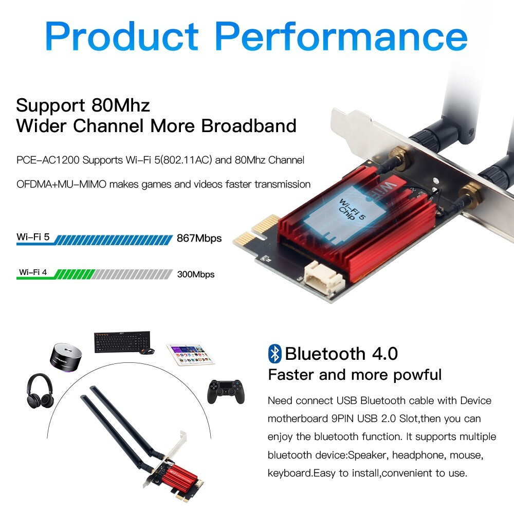 Desktop PCIe WiFi Card WiFi Bluetooth PCI-E Wireless Network Adapter for Windows
