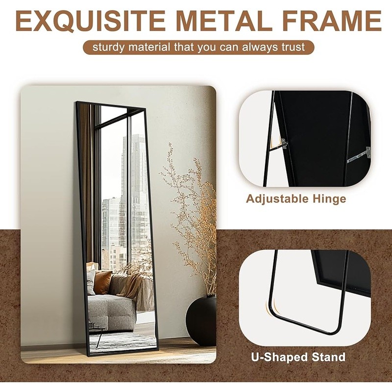Full Length Standing Mirror HD Reflection Explosion Proof Wall Mount Free Stand