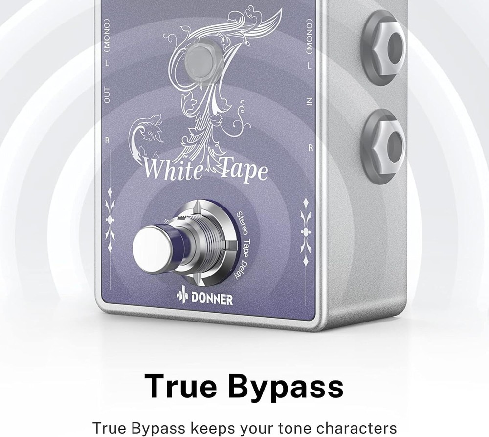 Donner White Tape Stereo Delay Pedal, Analog Delay with Echo Effect, True Bypass