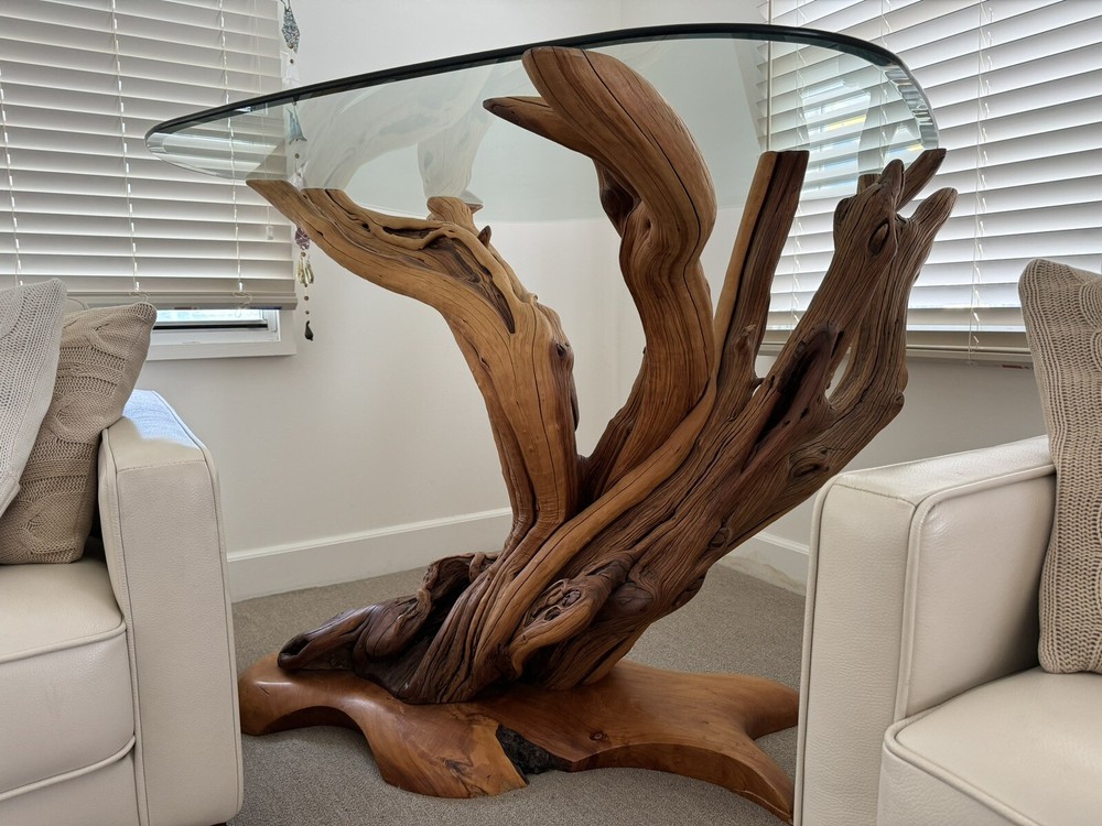 Tree root dining table +4 solid oak stools-Great used Condition