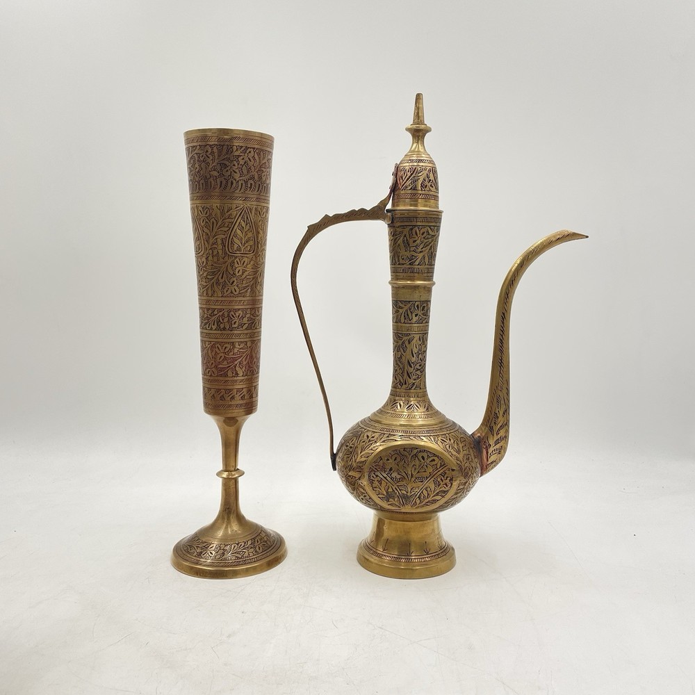 Etched Brass Ewer & Vase India