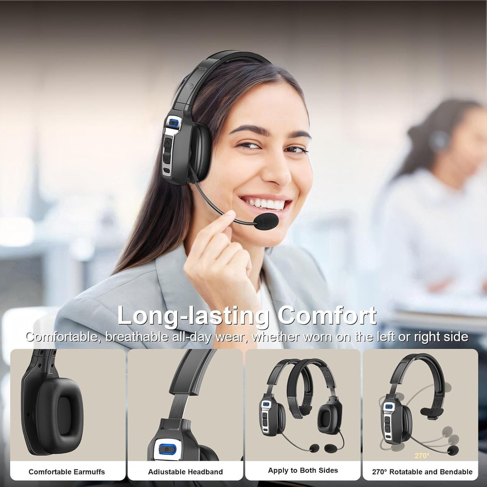 Trucker Wireless Mic Blue Parrot Bluetooth Noise Cancelling Headset Earpiece
