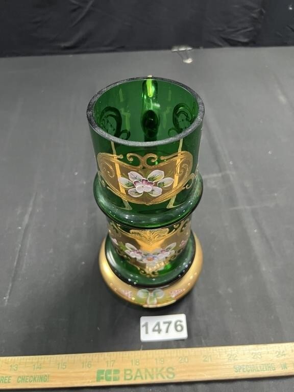 Vintage Hand Painted Czech Crystal Pitcher