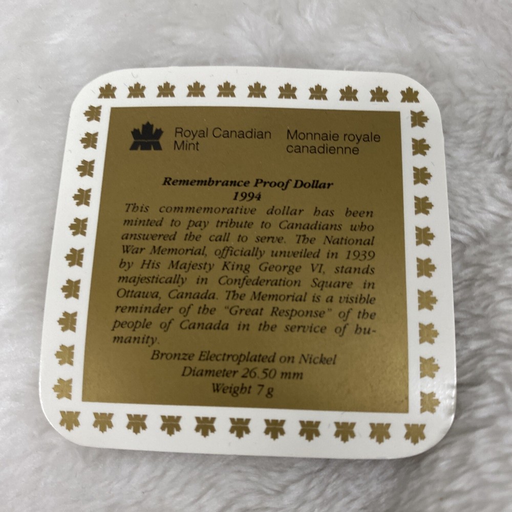 1994 Canada 1 Dollar Remembrance Proof - With Display Box