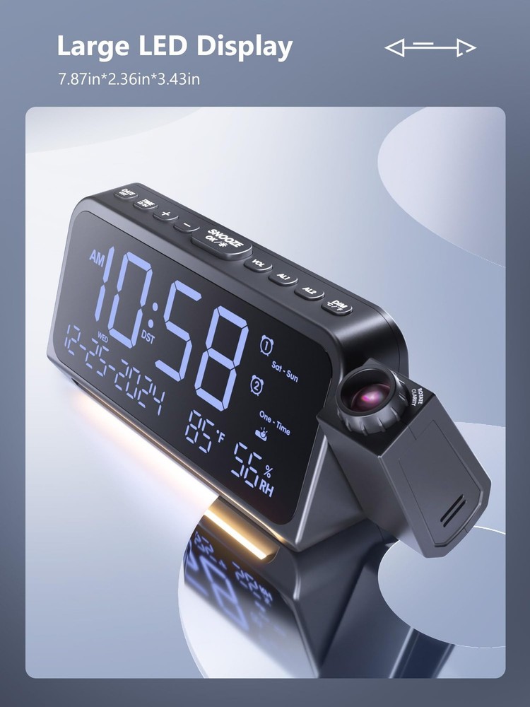 Projection Alarm Clock,Digital Clock with 350° Rotatable Small, White