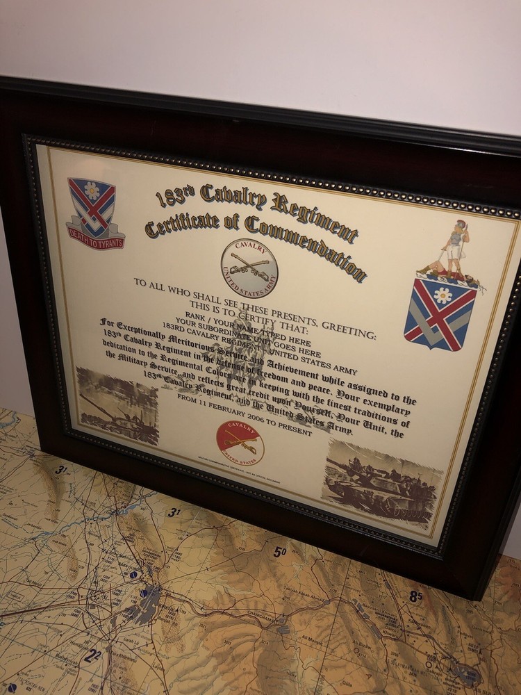 183RD U.S. CAVALRY REGIMENT / COMMEMORATIVE - CERTIFICATE OF COMMENDATION