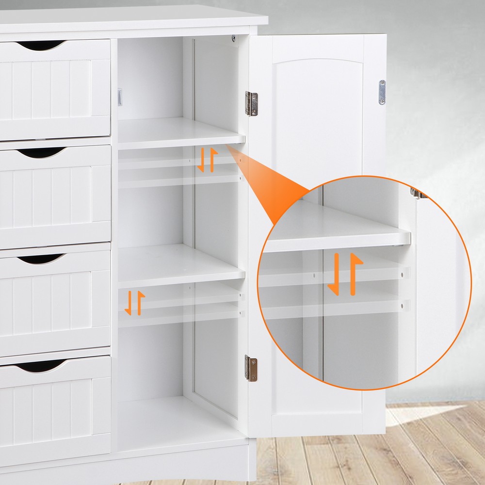 White Bathroom Storage Cabinet with Adjustable Shelf Floor Storage Cupboard