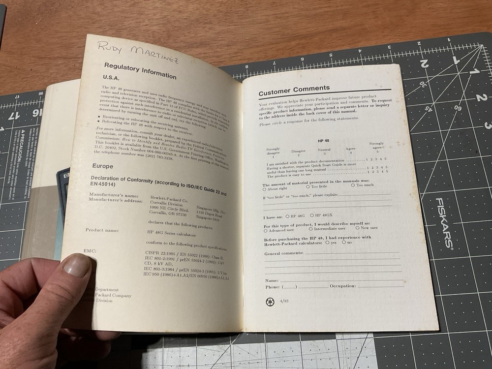 Hewlett-Packard HP 48G Series Calculator User's Guide, Quick Start Guide, 1993
