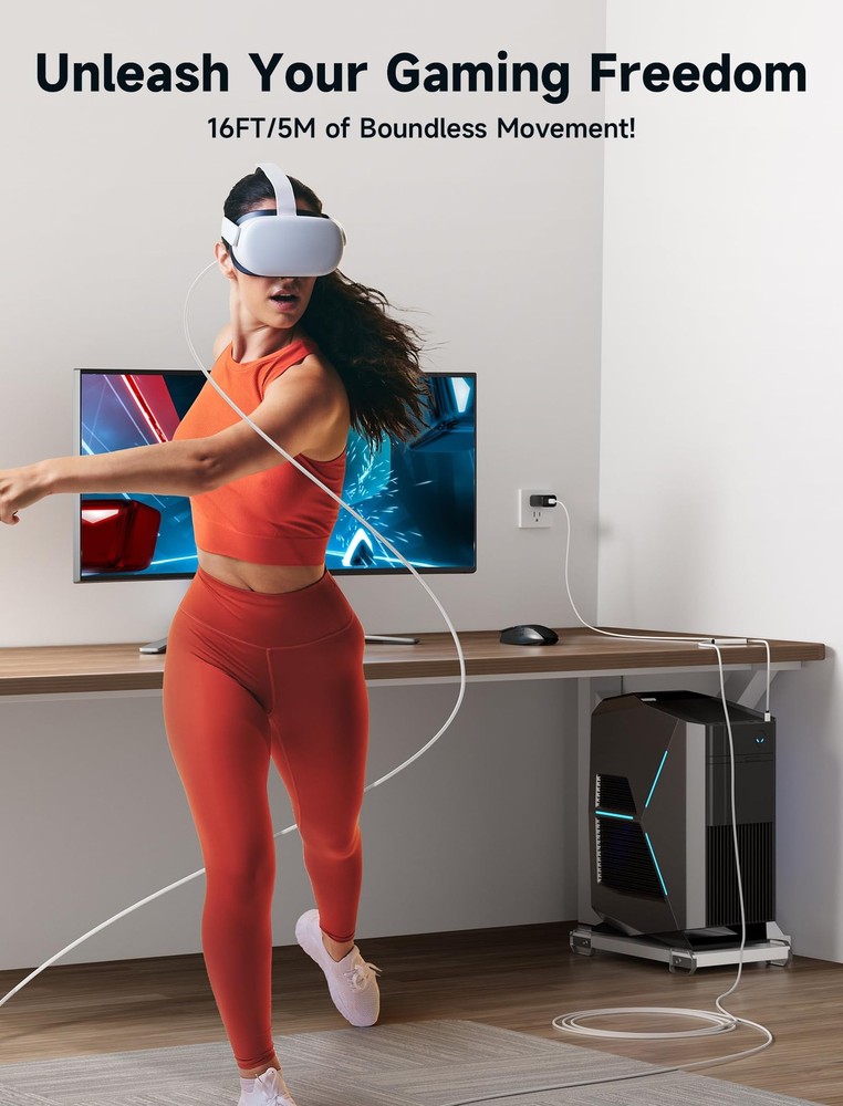 JSAUX Link Cable 16FT with Charging Compatible 16ft Link+5 FT Charge, White