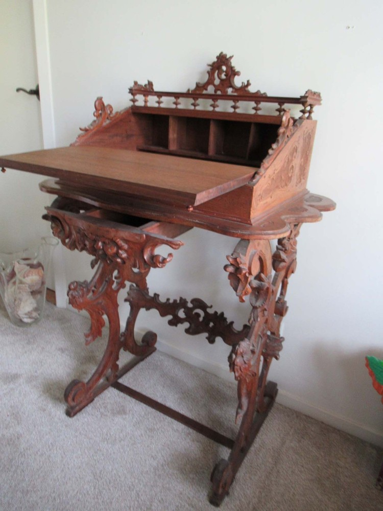 16th Century Solid Walnut Baroque secretary with original oiled finish.