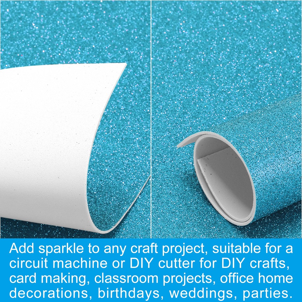 30 Sheets 2mm Glitter Foam Sparkle Sheet EVA Paper, Light Blue