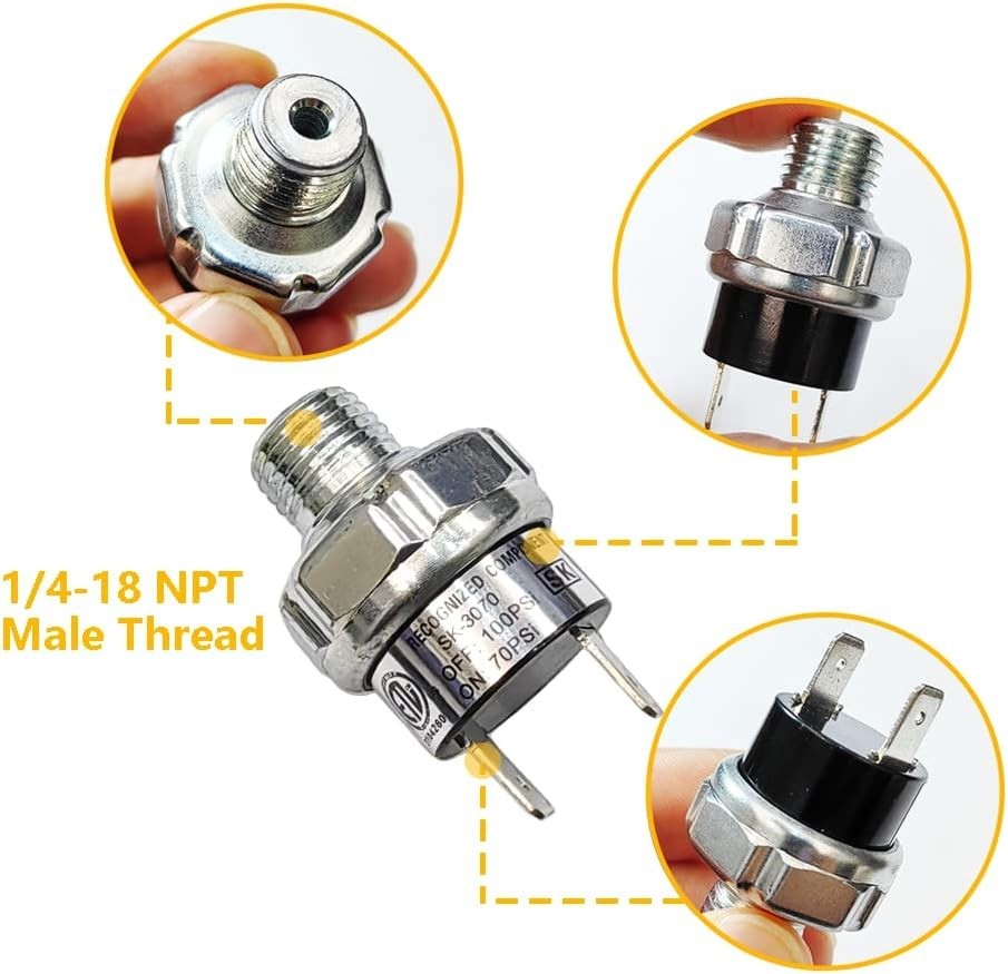 Durable 1/4" NPT Air Compressor Pressure Switch - Automatic Operation, 2 Pack