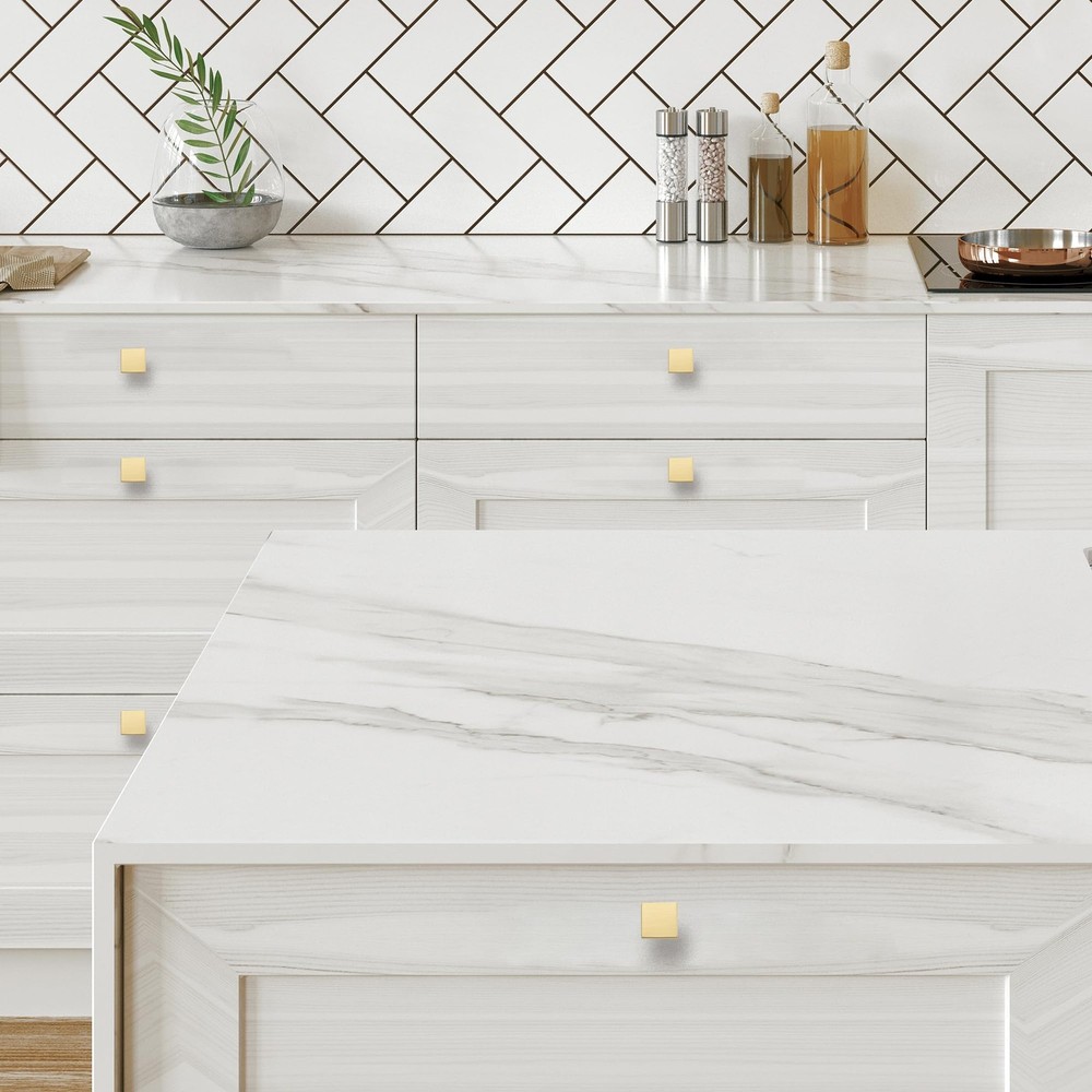 Home Expert 15 Pack Brushed Gold Cabinet Knobs Hardware Square Drawer Pulls Kitc