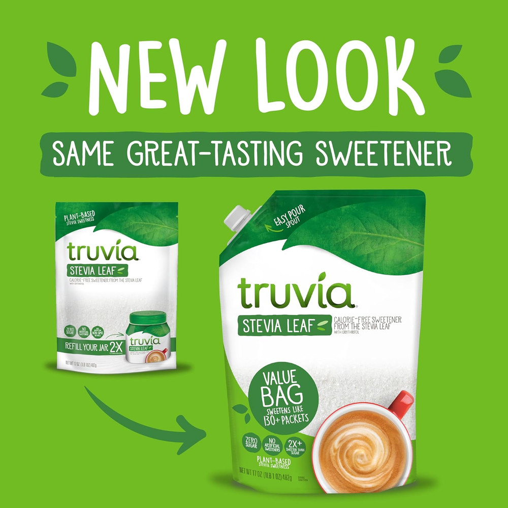 Natural Stevia Sugar Substitute – Zero Calories, 17 oz Refill