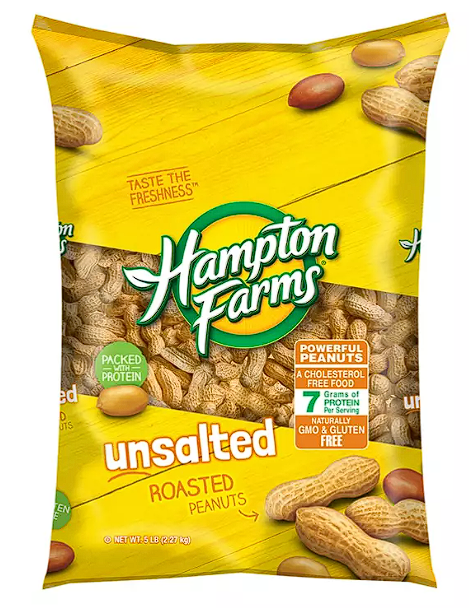 Unsalted In-Shell Hampton Farms Peanuts, 2 Pack Snacks High-Protein 5 Lbs.
