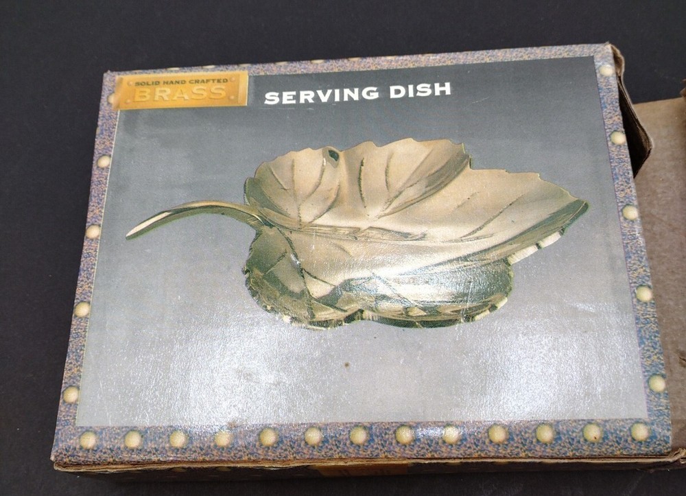 Vtg 97Handcrafted Solid Brass LEAF Serving Dish Made in India in original Box!