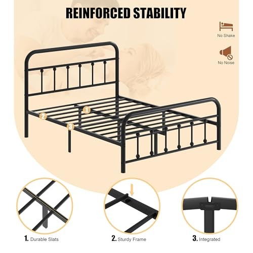 Full Size Metal Platform Bed Frame with Full Size | Round Frame Black