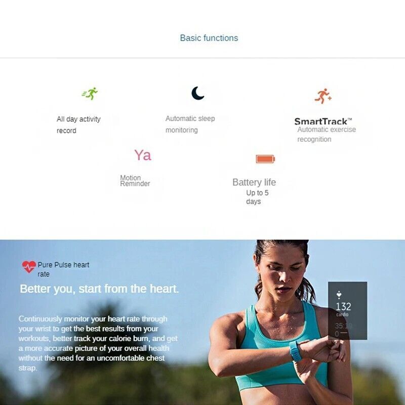Fitbit Charge 2 Tracker | Yoga & Running Motion Detection + L Wristbands -box