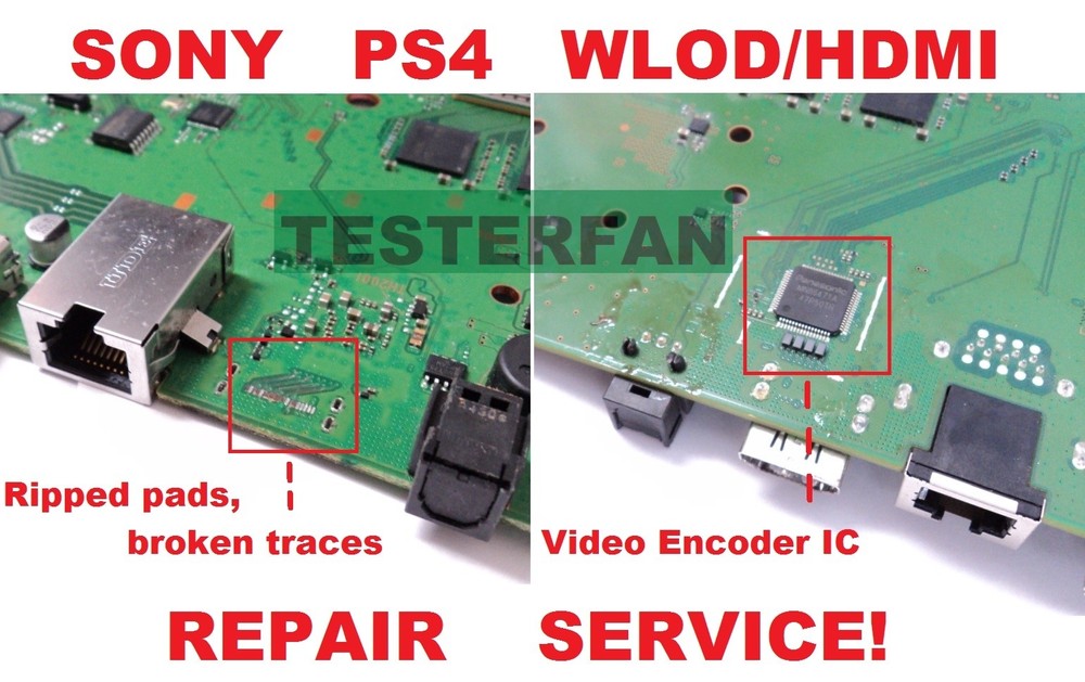 Fix Broken Sony PS4 System WLOD/HDMI Ripped Pads/Video Encoder IC Repair Service