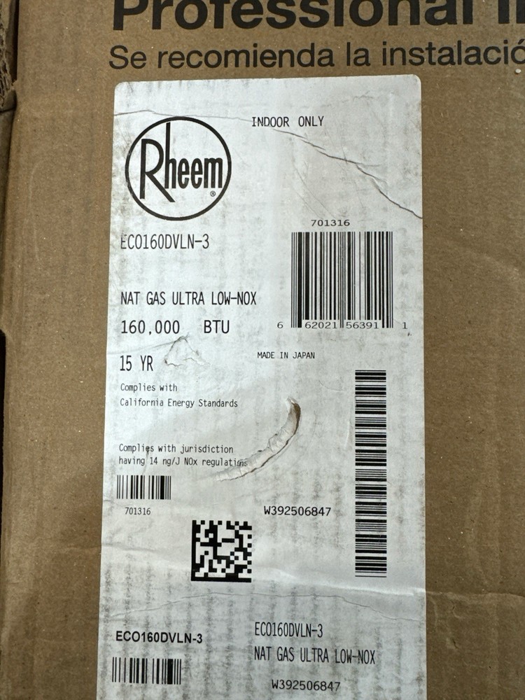Rheem Performance Plus Indoor Natural Gas Tankless Water Heater ECO160DVLN-3 (OB