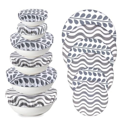 6 PCS Bowl Covers for Bread Proofing, Reusable Elastic Fabric Grey Texture