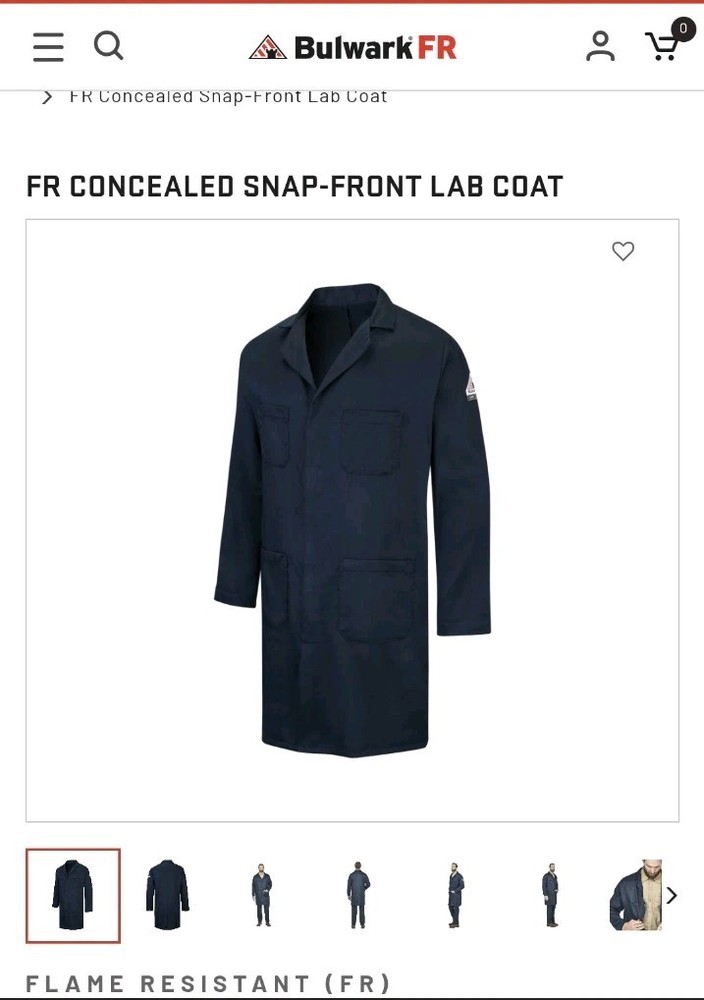 Bulwark FR Concealed Snap Front Mens Medium Dark Lab Coat NEW