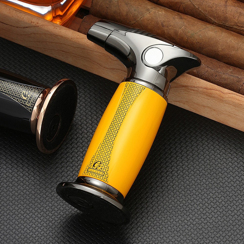 Metal Cigar Lighter Windproof Refillable 1 Jet Flame Torch Gift Box Adjustable