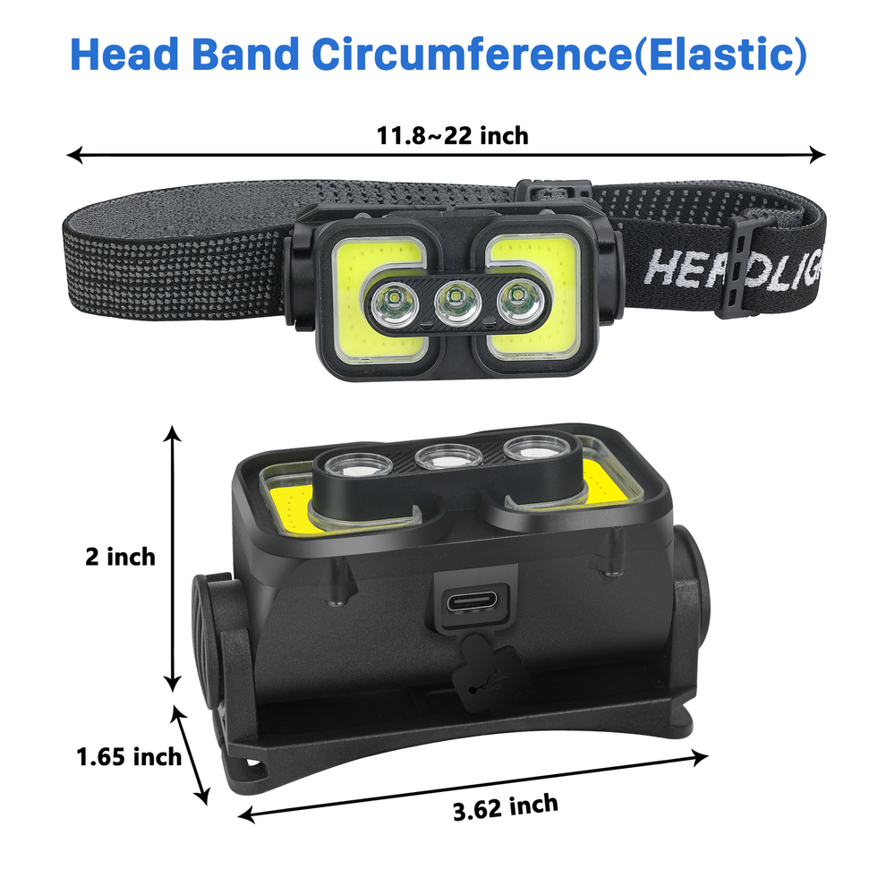 COB LED Headlamp Headlight Flashlight Torch USB Rechargeable Waterproof Sensor