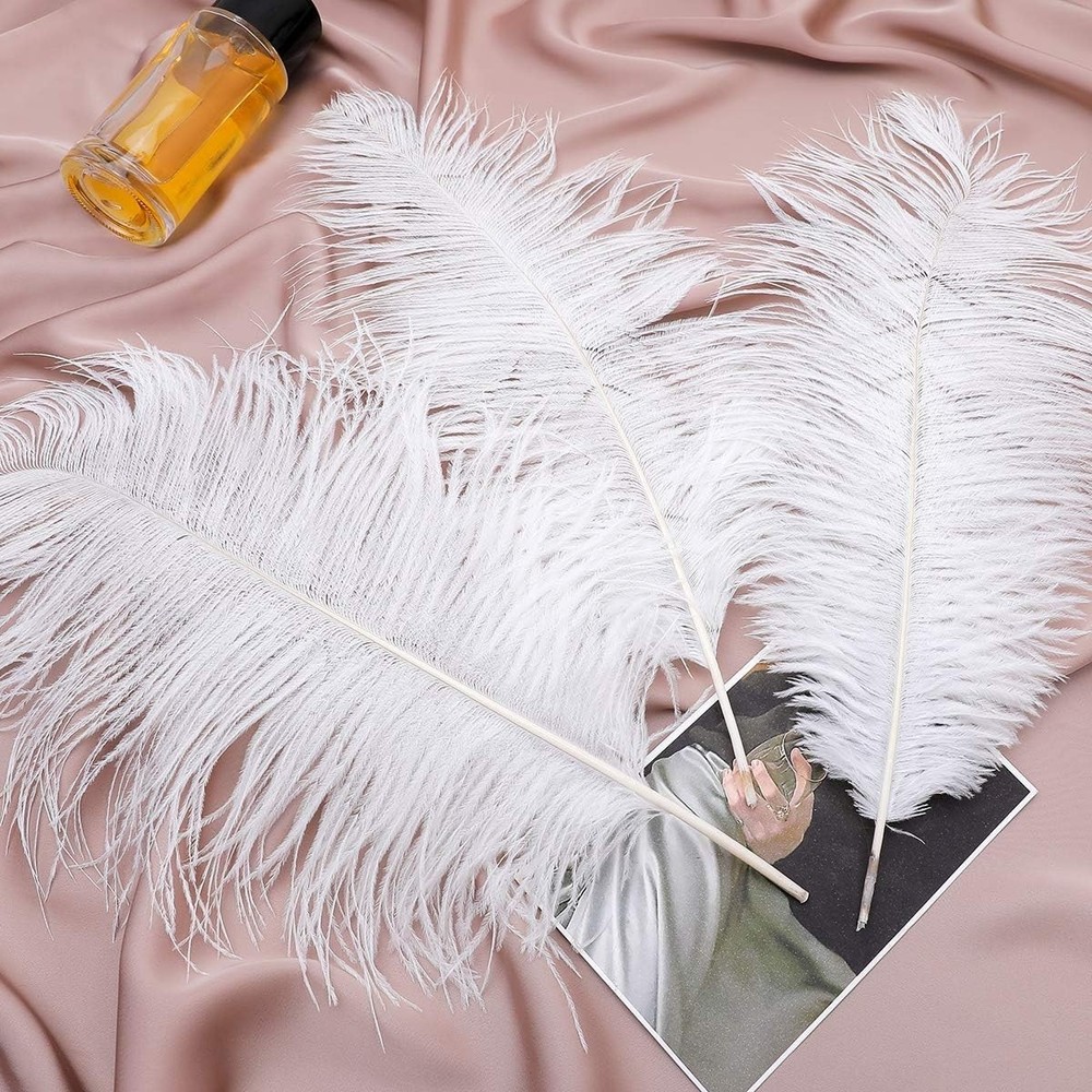 Luxurious Large White Ostrich Feathers - 24pcs for Weddings & Party Centerpieces