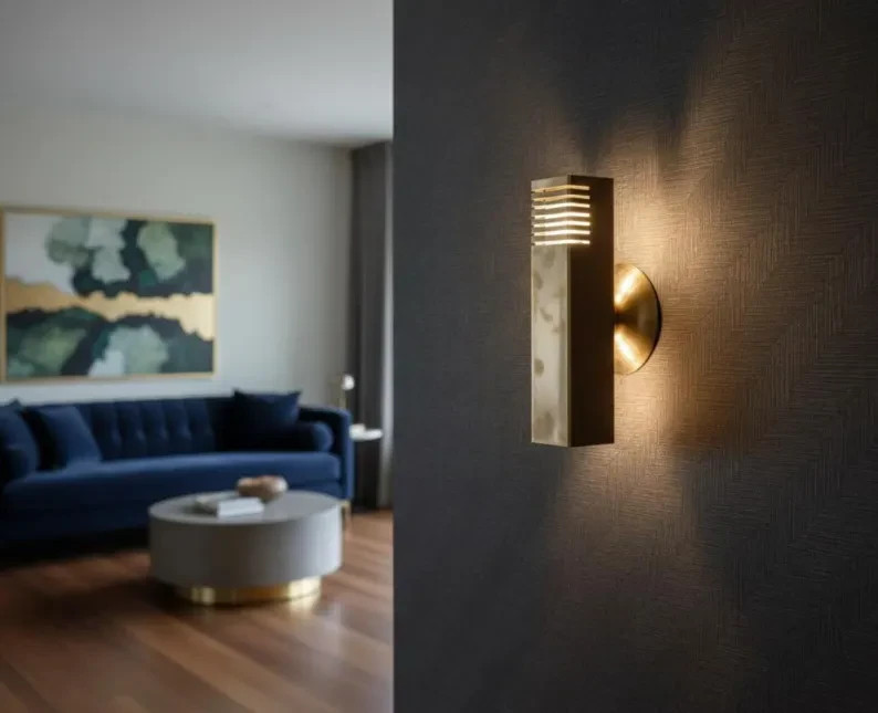 Mid-Century Brass Wall Sconce, Italian Style, Adjustable Hallway Light