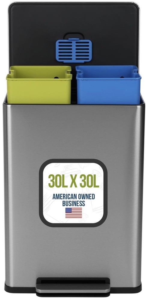 60 Liter / 16 Gallon Rectangular Hands-Free Dual Compartment Recycling Kitche...