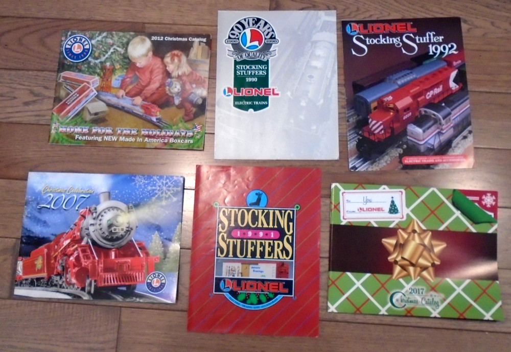 SIX DIFFERENT LIONEL CHRISTMAS & STOCKING STUFFER CATALOGS (LISTED BELOW)